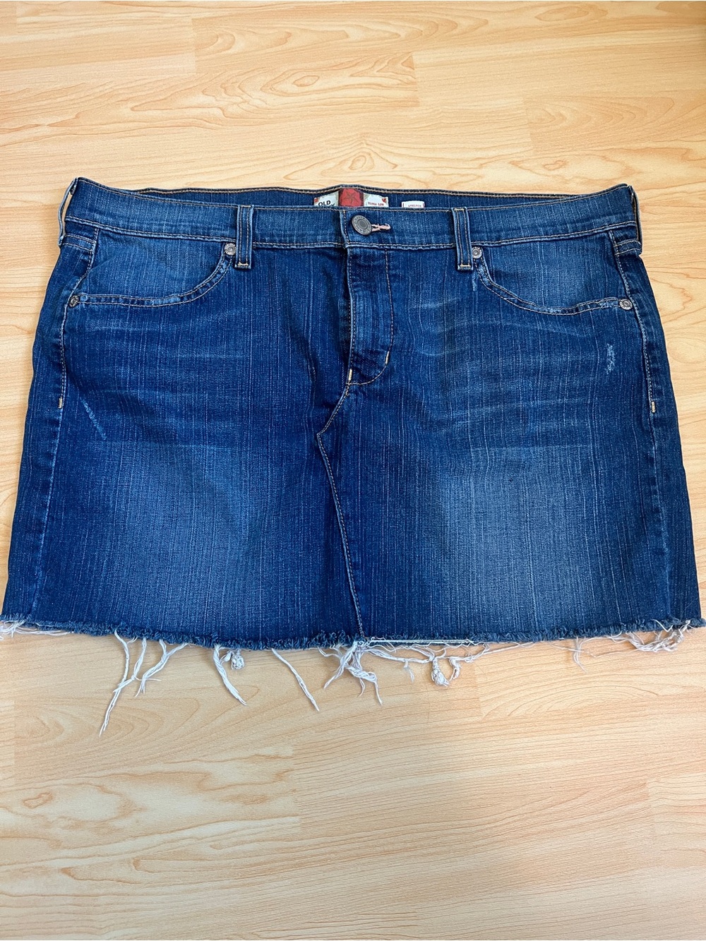 Old Navy Dark Blue Denim Mini Skirt with Raw Hem